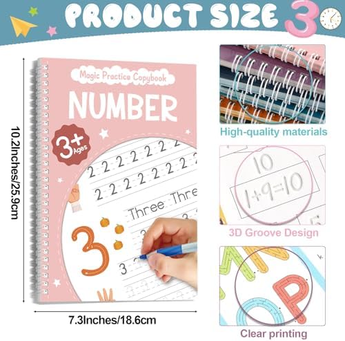 party greeting 6 Pieces Magic Grooved Writing Practice Copybook with Disappearing Ink Pens Reusable Grooved Handwriting Workbook Letter Tracing Books for Kids Kindergarten Preschool Supplies - Image 2