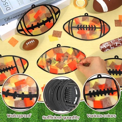 Qyeahkj 36 Set Football Suncatchers Crafts for DIY Rugby Sports Window Tissue Paper Craft Kit Hanging Decor for Sports Holiday Home Activity Art Project Birthday Party Favor - Image 3