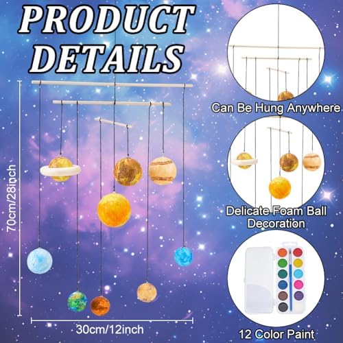 WEBEEDY 17 Pcs DIY Solar System Model Kit Solar System Hanging Ornament Painting Craft Kit with Mixed Sizes Foam Balls, Stickers, 12 Colors Pigments, for Adult Beginner Christmas Birthday Unique Gift - Image 3
