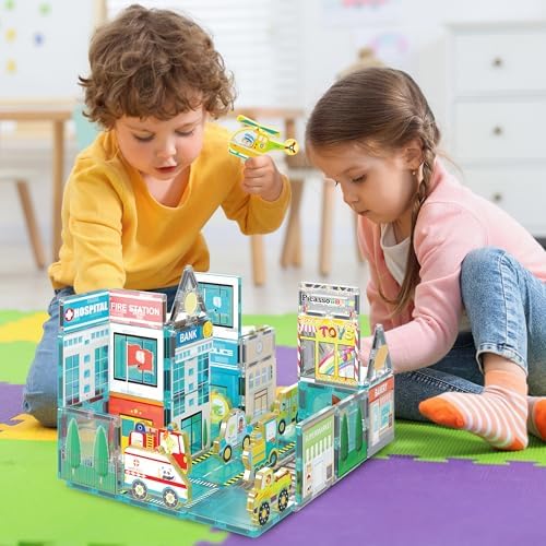 PicassoTiles Metro City Hospital Magnetic Tiles, STEM Building Set Ages 3+ - Image 2