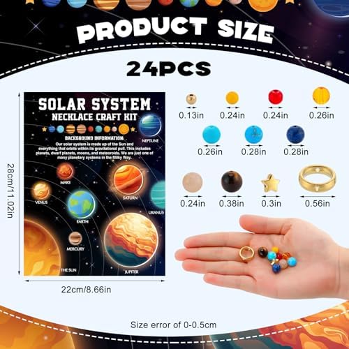 Tondiamo 24 Sets Solar System Bead Necklace DIY Craft Kit, Space Planet Beads Jewelry Making Kit with Cards and Cords for Educational Activities Art Projects DIY Craft Set Party Favor Supplies - Image 2