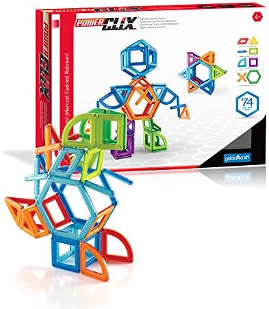 Guidecraft PowerClix Frames Magnetic Building Blocks Set, 74 Piece Magnetic Tiles, Stem Educational Construction Toy by Unknown