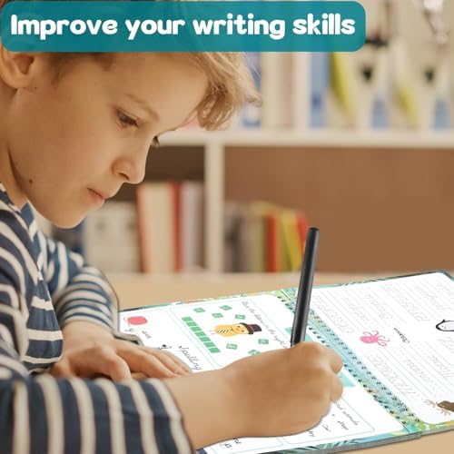 gisgfim Grooved Cursive Handwriting Workbook Magic Reusable Grooved Cursive Handwriting Practice Guided Tracing with Disappearing Ink Pens for Beginners Kids Learning Activities Supplies (Words) - Image 6