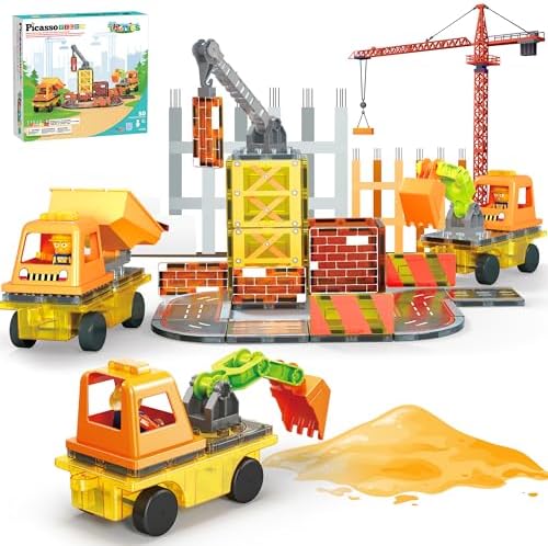 PicassoTiles Magnetic Tiles Construction Set, 5-in-1 Vehicle Toys Ages 3+ by PicassoTiles