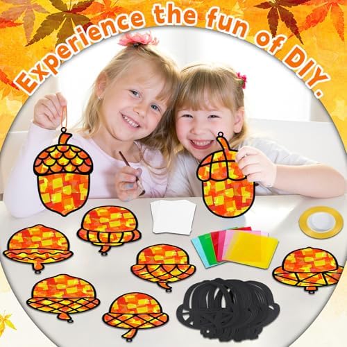 32 Sets Pine Cones Suncatchers Craft Kit DIY Window Stained Glass Effect Fall Autumn Pine Cones Paper Craft Home School Classroom Decoration Kid Birthday Gift Creative Art Project Activity Game - Image 4