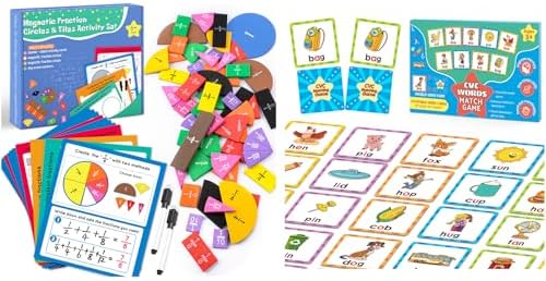 Magnetic Fraction Tiles & Circles Fraction Manipulatives, Memory Games for Kids Ages 4-8 Matching Game for Toddlers 3-5 by Distasio