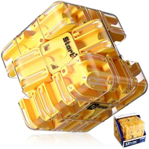 1 Sets Large Labyrinth 3D Maze Cube Puzzle Maze Game Gravity 3D Puzzle Cube Brain Teaser Ball Games for Kids Education Sensory Toys Gift for Adults (Classical,Yellow) by Wovnet