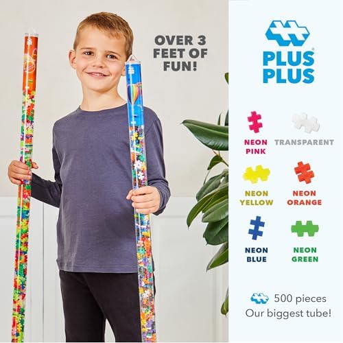 PLUS PLUS Super Tube, 500 Piece Neon Mix - Mini Waffle Blocks for Kids - Image 3