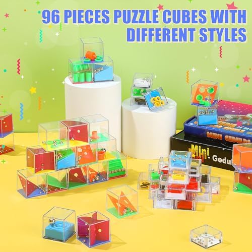 Lenwen 96 Pcs Mini Brain Teaser Puzzles Maze 3D Ball Cube, Classic Colors - Image 4