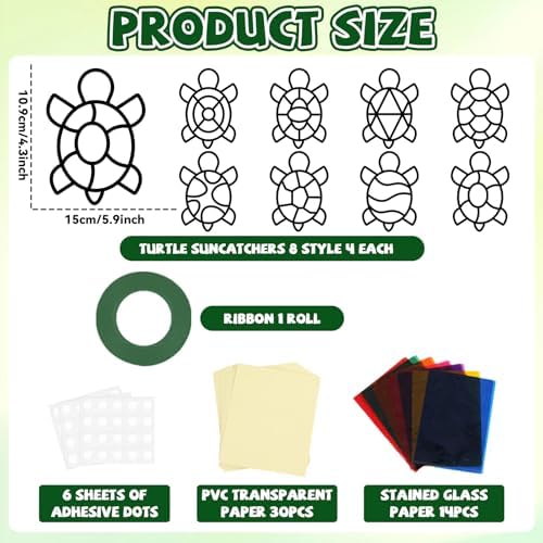 QOUBAI 32 Sets Turtle Suncatchers Craft Kit DIY Window Stained Glass Effect Sea Animals Paper Crafts for Home School Classroom Decoration Kid Ocean Sea Birthday Gift Creative Art Project Activity Game - Image 2