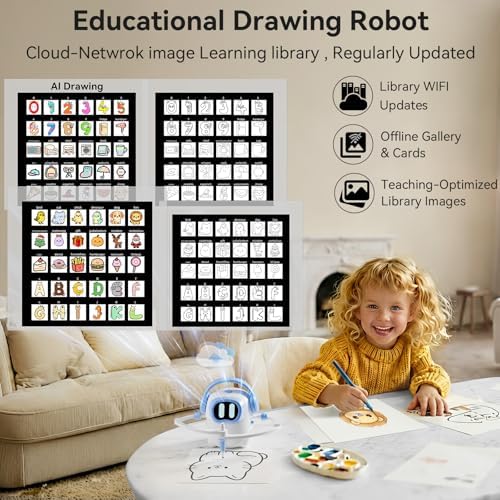 AI Drawing Robot for Kids, 10000+ Free AI-generated Images,Regularly Updated Image Library,Educational Learning Toys for Boys & Girls Ages 3-8 ,AI Enlightenment Painting Toy for Birthday Gift (Blue) - Image 4