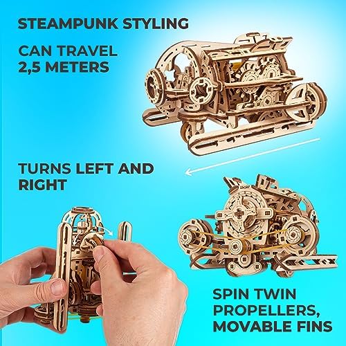 UGEARS 3D Wooden Puzzles for Adults - Steampunk Submarine Wooden Model Kit – Mechanical Puzzle Model Building Kits - DIY Kits for Adults for Maritime Enthusiasts Gifts for Puzzle Lovers - 200 Pcs - Image 6