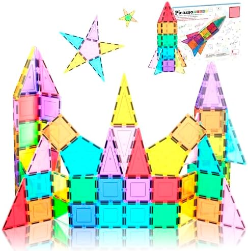 PicassoTiles Magnetic Building Block Rocket Booster Theme Set Magnet Construction Toy Educational Kit Engineering STEM Learning Playset Child Brain Development Stacking Blocks Playboard PT32 by PicassoTiles