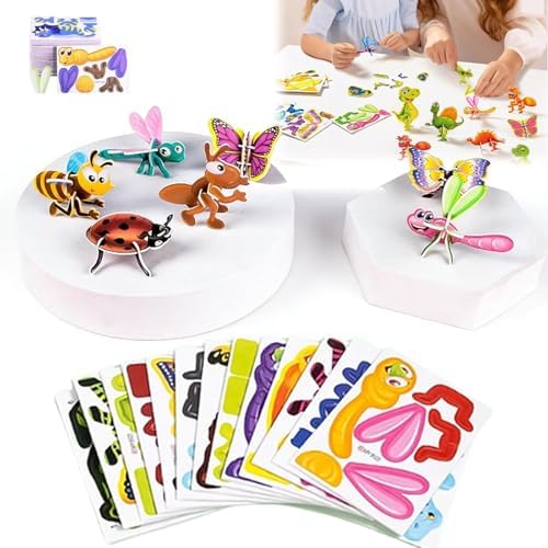 DIY 3D Creative Insect Paper Jigsaw Puzzle Set, 25 PCS Smart 3D Assembly Challenge Insect Puzzle, Educational Cartoon Puzzle, Glue-Free Assembly, Activity, Classroom & Family Fun (Insect) by Unknown