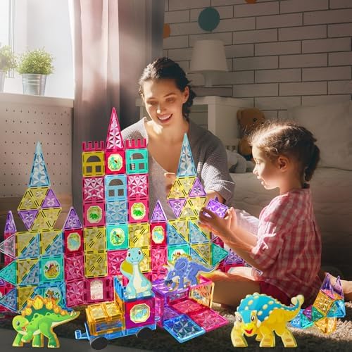 Jasonwell 110PCS Magnetic Tiles Building Blocks Set for Boys Girls Preschool Educational Magnet Construction Kit Stacking STEM Toys Christmas Birthday Gifts for Kids Toddlers 3 4 5 6 7 8 9 + Year Old - Image 6