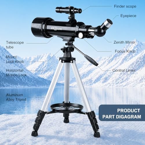 Koolpte Telescope for Kids, 70mm/500mm AZ Refractor for Beginners, Black - Image 5