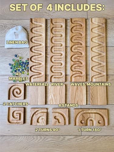Marble Run Track Race Personalized Wooden Maze Board Ball Run Course Gift for Kids Run Race Winding Track Roller (Set of 4) - Image 2