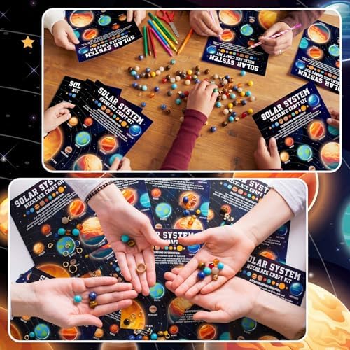 Tondiamo 24 Sets Solar System Bead Necklace DIY Craft Kit, Space Planet Beads Jewelry Making Kit with Cards and Cords for Educational Activities Art Projects DIY Craft Set Party Favor Supplies - Image 5