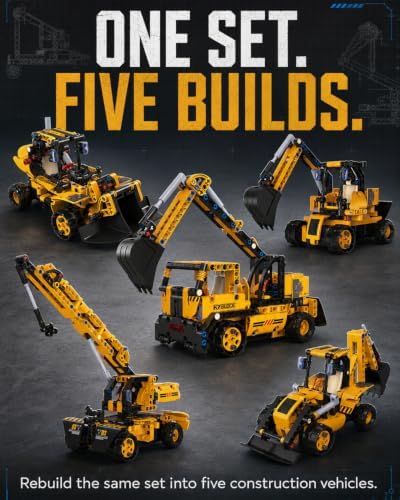 5-in-1 STEM Building Kit, RC Excavator or Crane Toy, Ages 8-13 - Image 2