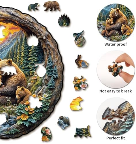 KAAYEE Wooden Puzzles Adults, Brown Bear Embrace Jigsaw Puzzle 11.3 * 11in - Image 4