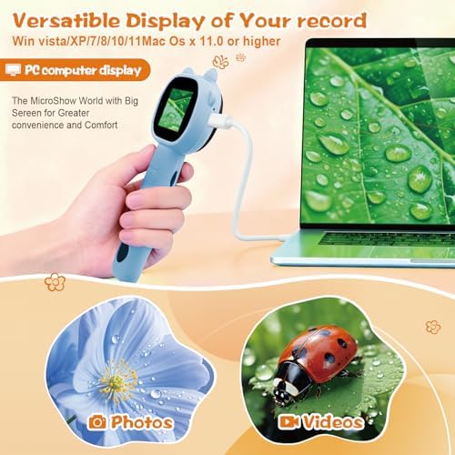 Microscope for Kids - 2.4" Screen Mini Pocket Handheld Microscope for Toddlers-STEM Educational Science Kit Toys for Christmas Birthday Gifts Science Kit Toddler for Boys Girls Aged 3-12 (Light Blue) - Image 3