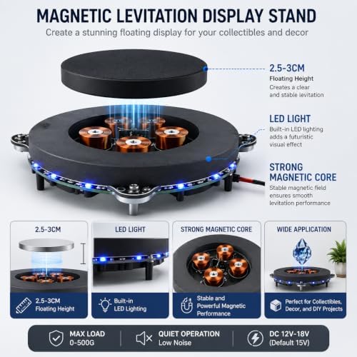 Magnetic Levitation Display Stand with LED Light, 2.5-3cm Floating Height DIY Magnetic Levitation Module for Collectibles and Desk Decor - Image 3
