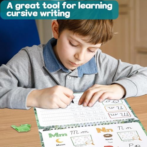 gisgfim Grooved Cursive Handwriting Workbook Magic Reusable Grooved Cursive Handwriting Practice Guided Tracing with Disappearing Ink Pens for Beginners Kids Learning Activities Supplies (Letters) - Image 5
