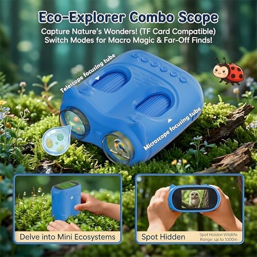 2-in-1 Kids Microscope and Telescope, 1000X Handheld Digital Microscope for Kids, 2.0" Screen, 8 LED, 10X Pocket Telescope for Outdoor, 1080P Camera STEM Toys Gifts for Boys Girls 4-12, Indigo - Image 6