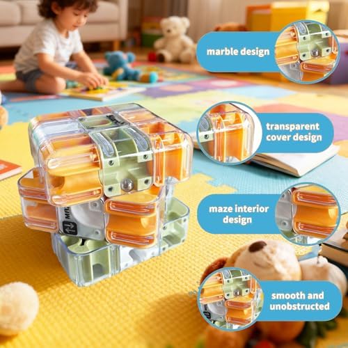 3D Cube Puzzle with Ball Track, Brain Teaser Logic Toy for Kids & Adults, Handheld Twist Challenge Cube for Spatial Reasoning, Easter Basket Stuffers for Boys Girls 8-12 Gifts(Orange) - Image 2