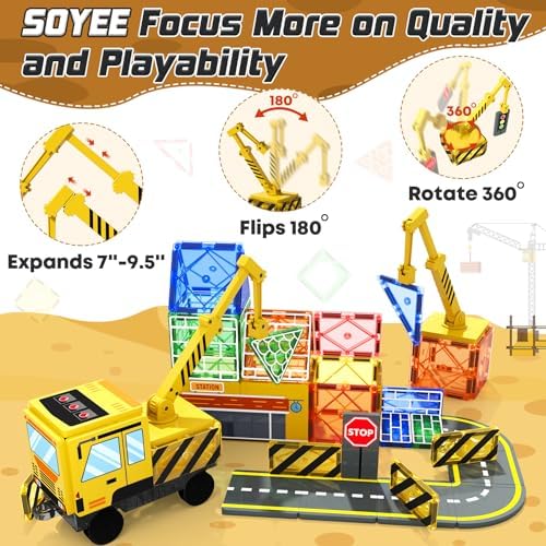 Magnetic Tiles with 2 Cranes, Magnetic Construction Toys STEM Building Toys - Image 2