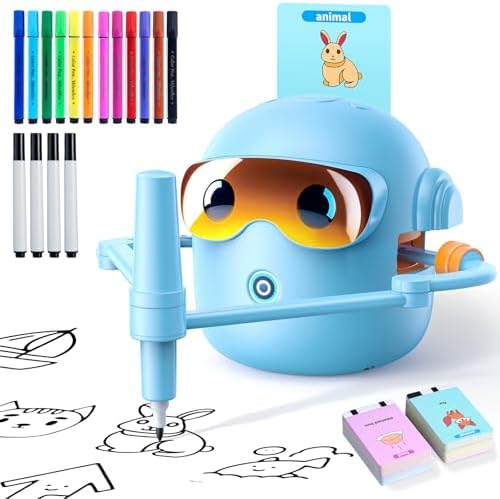 Drawing Robot for Kids Montessori Painting Toys for 3 4 5 6 7 8 Year Old, Voice Interactive Educational Drawing Machine with 100 Cards,16 Colorful Pens & Music-Gift for Boys Girls by Unknown