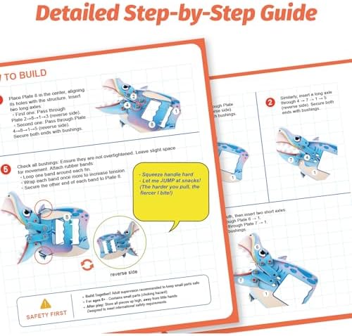 Playnovate Chomping Shark STEM Kit | DIY Mechanical Toy for Kids 5-10 | Build with Linkages & Rubber Bands | Includes QR Expert-Led Tutorials | Birthday Gifts for Boys & Girls Age 5,6,7,8,9,10 Years - Image 5