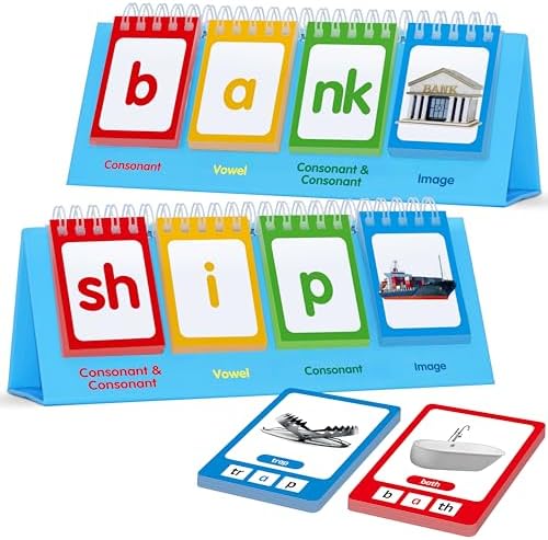 CVCC & CCVC Flip Chart with Word Cards, 40 Words Builder Phonic Game, Foldable Flip Chart with 20 Word Cards, Manipulative Spelling Toy Educational Learning Tool for Students, School Supplies by SpriteGru