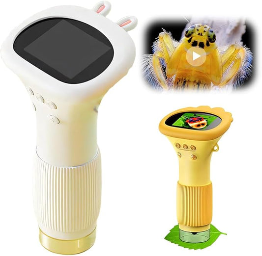 Buggy Lens Microscope Toy, Portable Optical Digital Microscope, 2" IPS Screen 1000x Handheld Digital Microscopes HD Pocket Portable Microscopes (White)