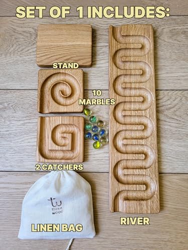 Marble Race Marble Personalized Wooden Maze Board Ball Run Course Gift for Kids Winding Track Roller (River) - Image 2
