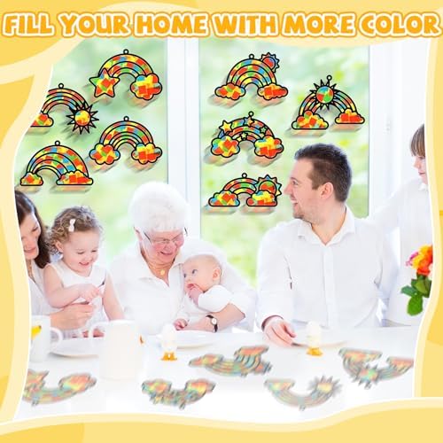 QOUBAI 32 Sets Rainbow Suncatchers Craft Kit DIY Window Stained Glass Effect Planet Rainbow Sun Paper Crafts Home School Classroom Decoration Kid Birthday Gift Creative Art Project Activity Game - Image 6