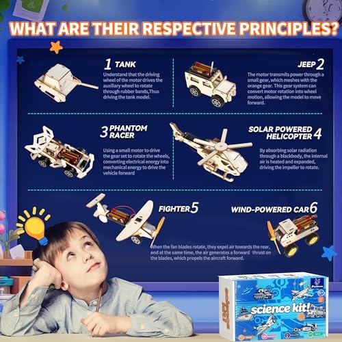6-in-1 STEM Kits for Kids Ages 8-12, Wooden Model Car Building Kits, Solar & Electric Science Experiment Toys, 3D Puzzles Educational Gifts for Boys Girls - Image 3