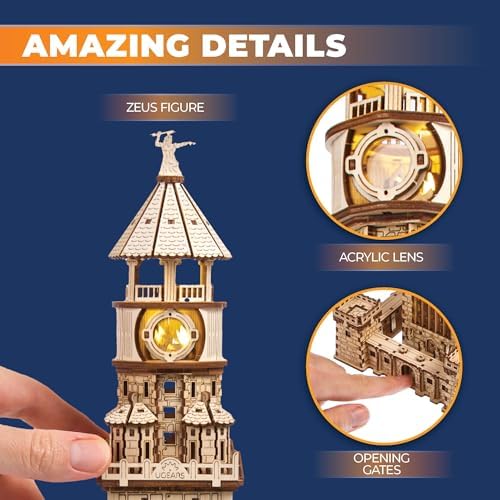 Ugears Lighthouse of Alexandria, 3D Puzzle, 12.2-inch Height, Brown - Image 6