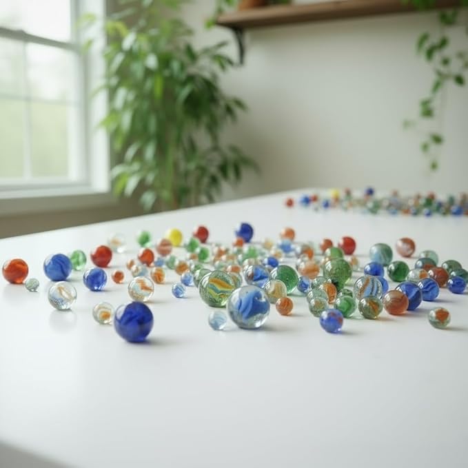 Classic Glass Marbles Set - 50 Pieces Assorted Colors and Sizes, Marbles for Kids, Marbles Bulk Collection, Traditional Marble Game Set for Children