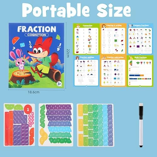 Magnetic Fraction Playbook, Magnetic Fraction Tiles Fraction Magnets for Elementary School Math Learning Toys for Kids Fraction manipulatives Magnetic Fraction Demonstration Book - Image 2