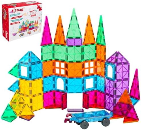 Bmag Magnetic Tiles, 67 PCS with 1 Car Building Blocks for Toddlers, 3D Magnet, STEM Educational Learning Building Blocks for Kids Children, Stacking Montessori Toys Gifts for Boys Girls by BMAG