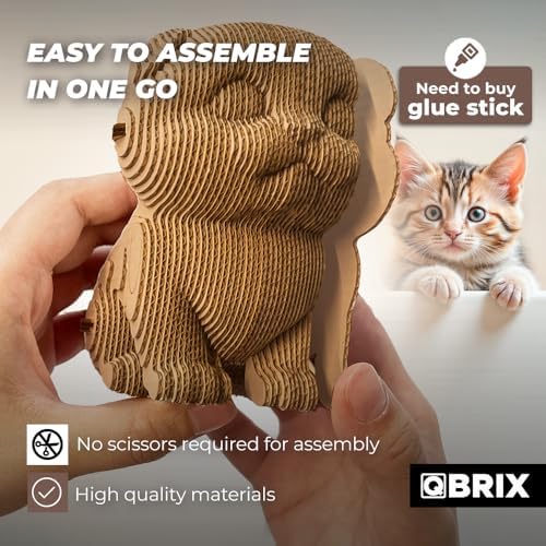 QBRIX 3 Cats + Eyes 3D Puzzles for Adults, 3D Puzzles for Adults, 3D Model Kit for Teens, DIY Crafts for Home Decor, Original Gift for Boys&Girls 14+, Cardboard Model Building Kit - Image 3
