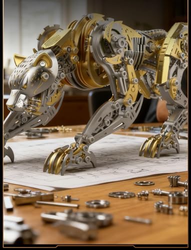 Punk DIY Mechanical Metal Assembly 3D Animal Cheetah Leopard Stainless Steel Puzzle Model kit for Adults and boy Toy Gift (Gold) - Image 4