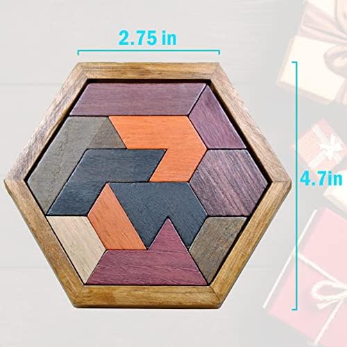 KINGOU Wooden Hexagon Tangram Brain Teaser Puzzle - Image 4