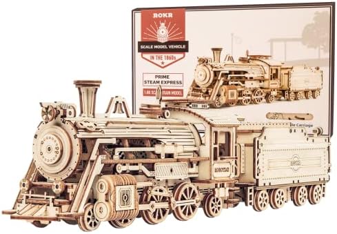 ROKR 3D Wooden Puzzle for Adults-Mechanical Train Model Kits-Brain Teaser Puzzles-Vehicle Building Kits-Unique Gift for Teens on Birthday/Christmas Day(1:80 Scale)(MC501-Prime Steam Express) by ROKR-InterestingSmartPuzzleToys