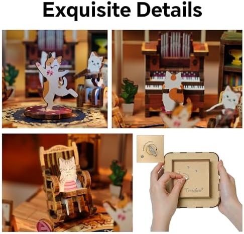 Tonecheer Wooden Music Box Puzzle for Adults,DIY Rotating Music Box Kit 3D Creative Musical Puzzle Crafts Model Building Kits Desk Decor for Teens Kids Birthday Gift (Cats Family) - Image 4