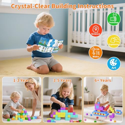 Magnetic Blocks Large, 56PCS 1.42in Magnetic Building Blocks for Kids Ages 4-8, STEM Sensory Travel Autism Montessori Toys for Toddlers, Learning Construction Magnetic Cubes for Birthday Gift - Image 5