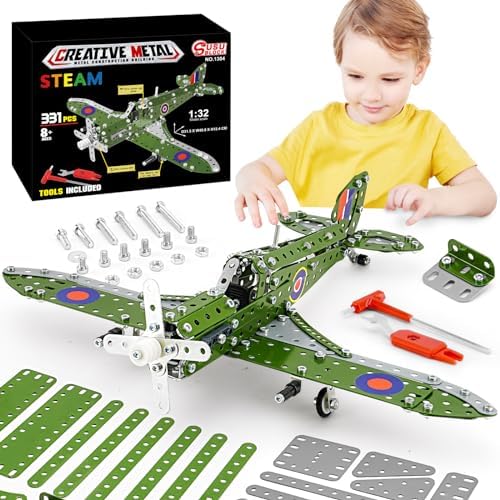 BESTYMXY Model Airplane, Assembly Building Set 1:32 Scale Airplane Model Metal Toys, STEM Projects for Kids Ages 8-12, DIY Education Airplane Metal Model Kits by BESTYMXY
