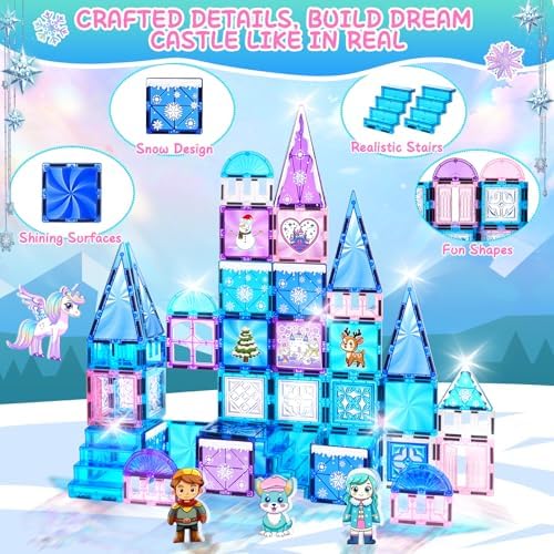 Princess Castle Magnetic Tiles 112PCS with 4 Dolls 2 Stairs &DIY Decors Kit - Image 5
