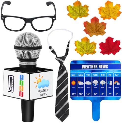 Yewong Kids Meteorologist Costume Set Weather Man Necktie Glasses Microphone Maple Leaves Weather Chart Prop for Career Day by Yewong